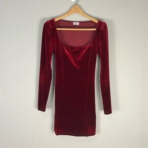 Oh Polly Red Velvet Long Sleeve Mini Dress Puff Sleeve Glam Chic Formal Size 2
